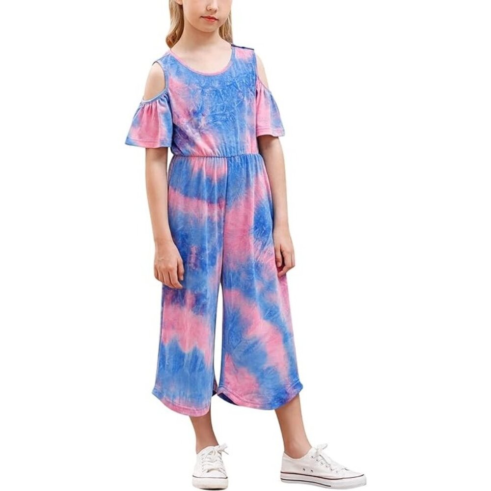 Ruffle Sleeve Jumpsuit Romper Casual Wide Leg (Size‎ 14) pink